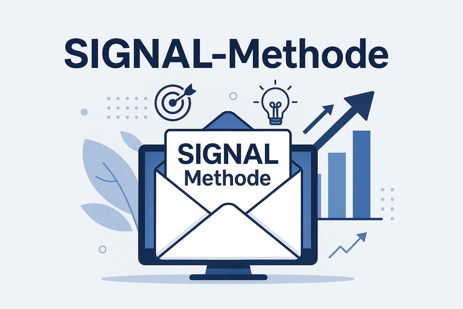 E-Mail-Marketing mit der SIGNAL-Methode – Illustration: Briefumschlag, Wachstum und Zielgruppenfokus